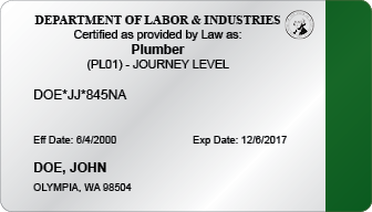 Commercial Plumber Certification Card (WA)