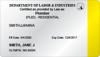 Residential Plumber Certification Card (WA)