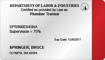 Plumber Trainee Certification Card (WA)